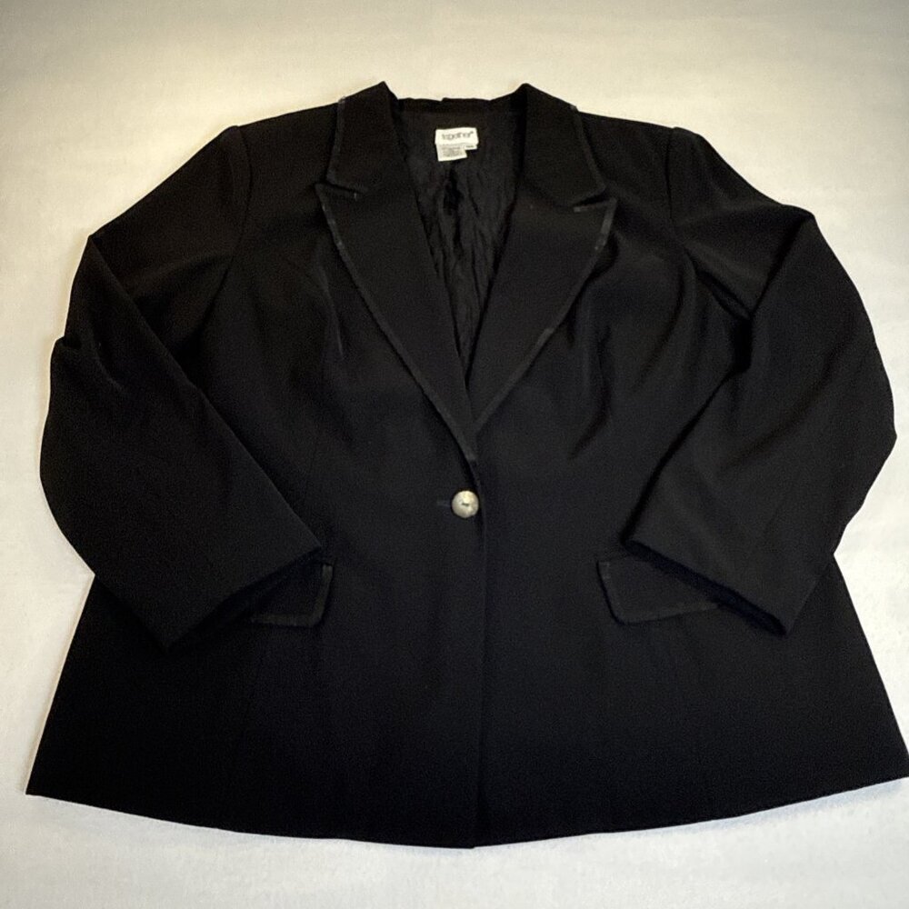 Together Womens Black Sequin Trim Single Button Blazer Jacket Plus Size 18W